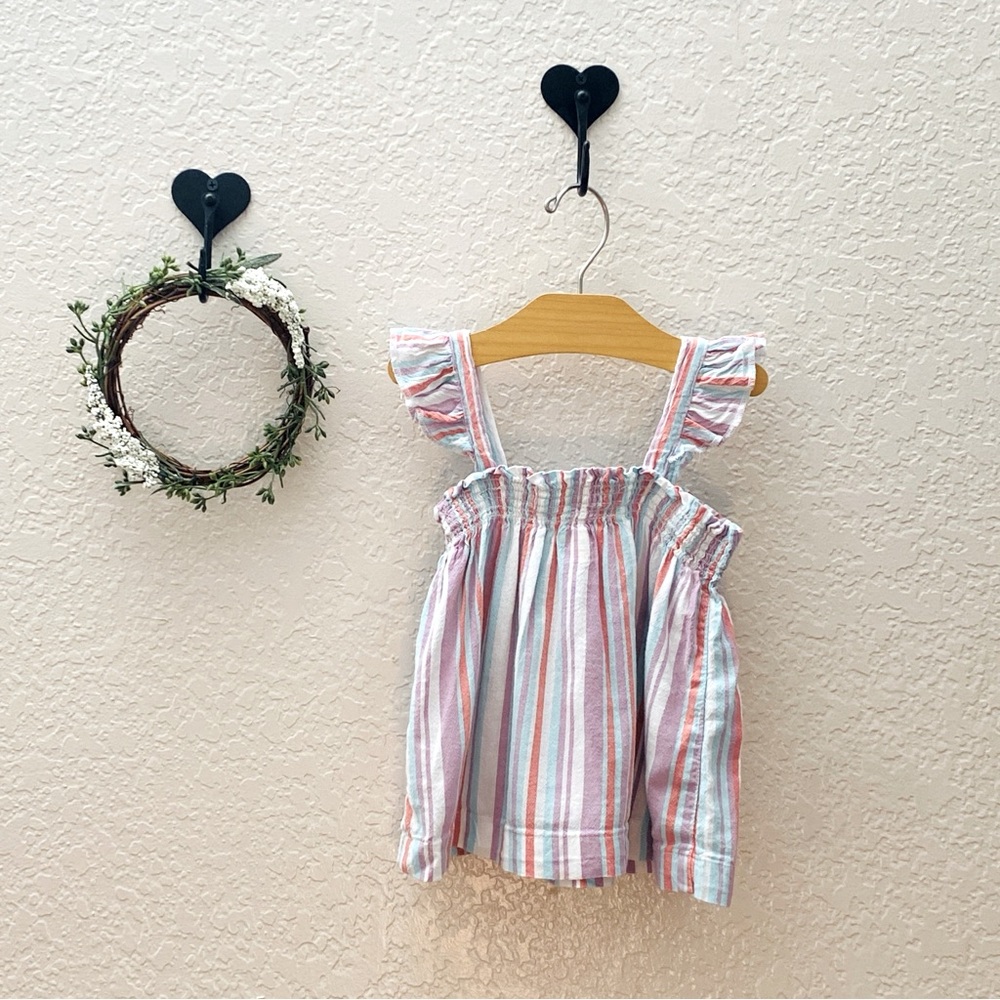 Garanimals 2T Sleeveless Smock Top – White, Blue, Coral & Lavender Stripes